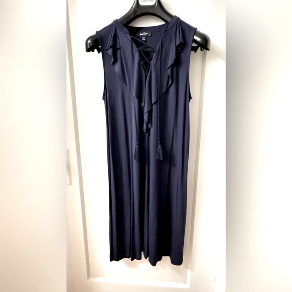 Lord & Taylor Dresses & Skirts - LORD & TAYLOR DARK BLUE SLEEVELESS DRESS RUFFLES OFF NECKLINE